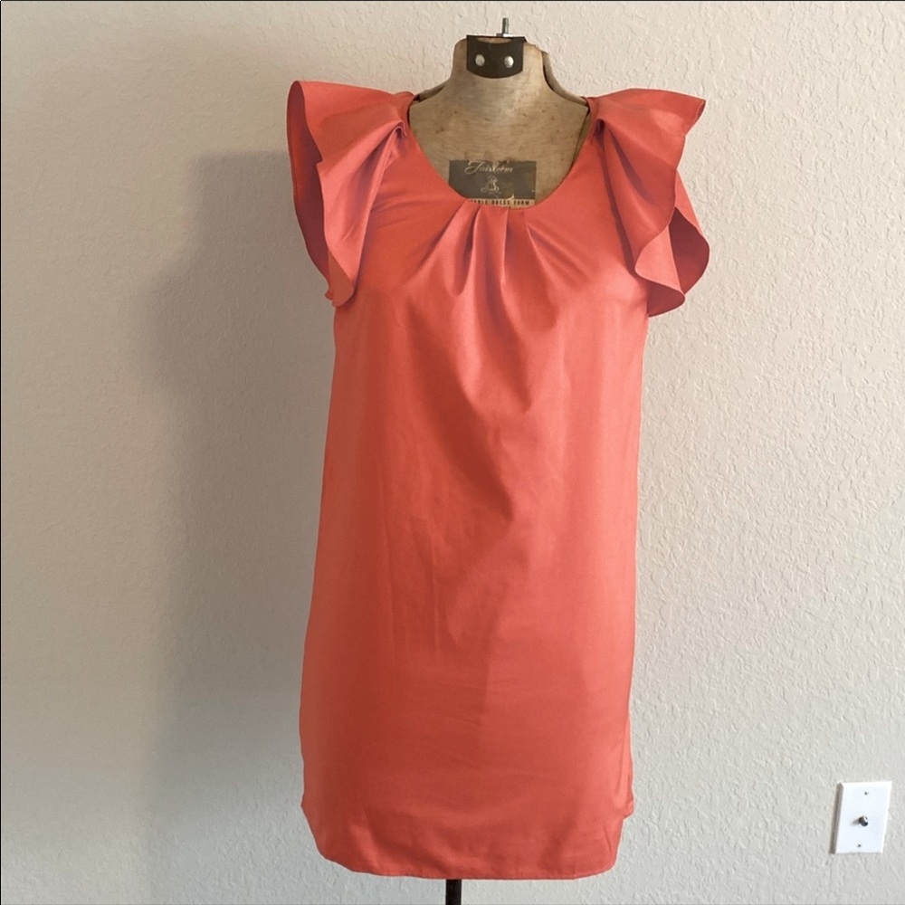Mini & Molly Orange Shift Dress Ruffle Sleeves